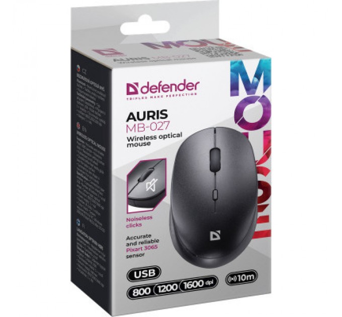 Defender Мишка Defender Auris MB-027 Silent Wireless Black (52027)