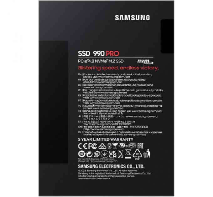Samsung Накопичувач SSD M.2 2280 1TB 990 PRO Samsung (MZ-V9P1T0BW)