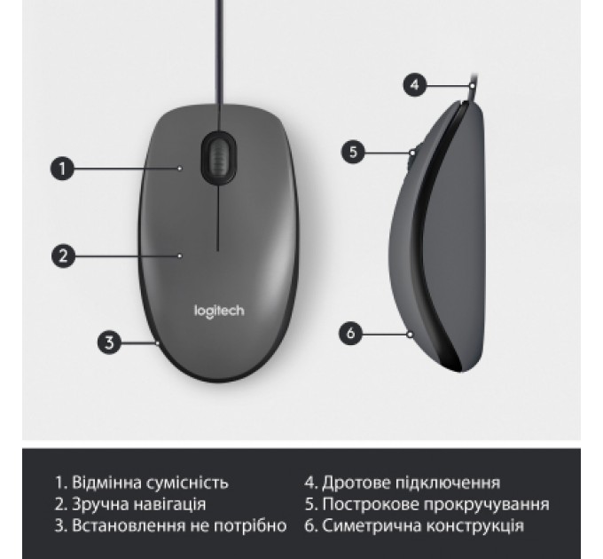 Logitech Мишка Logitech M100 USB Black (910-006652)