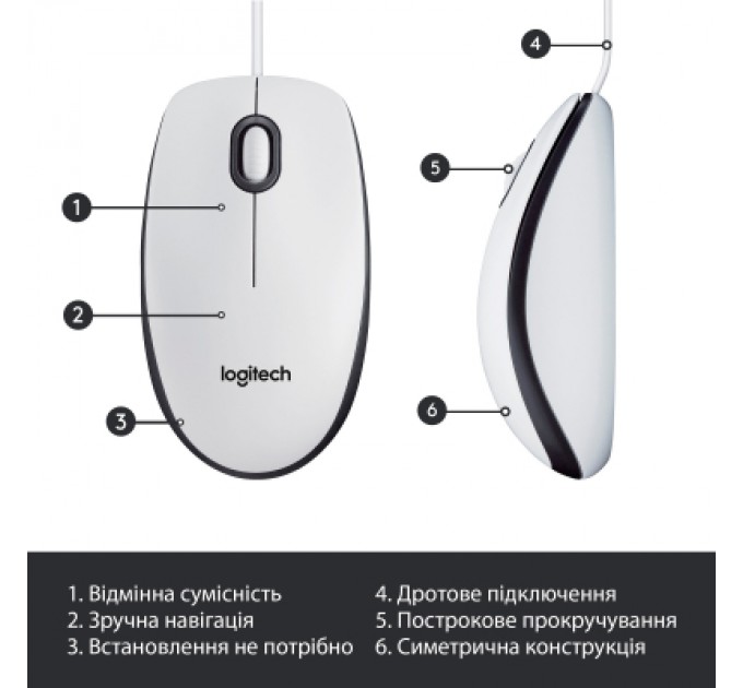 Logitech Мишка Logitech M100 USB White (910-006764)