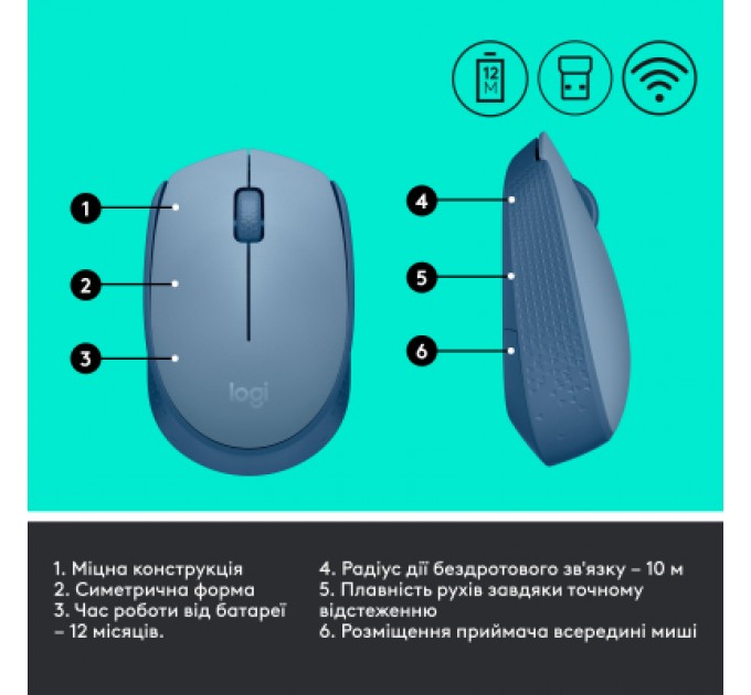 Logitech Мишка Logitech M171 Blue Grey (910-006866)
