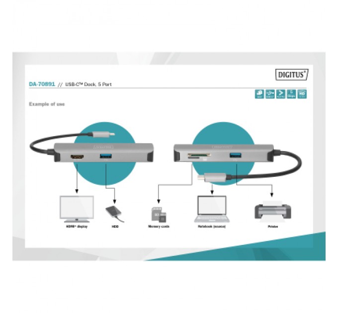 Digitus Концентратор Digitus Travel USB-C 5 Port (DA-70891)