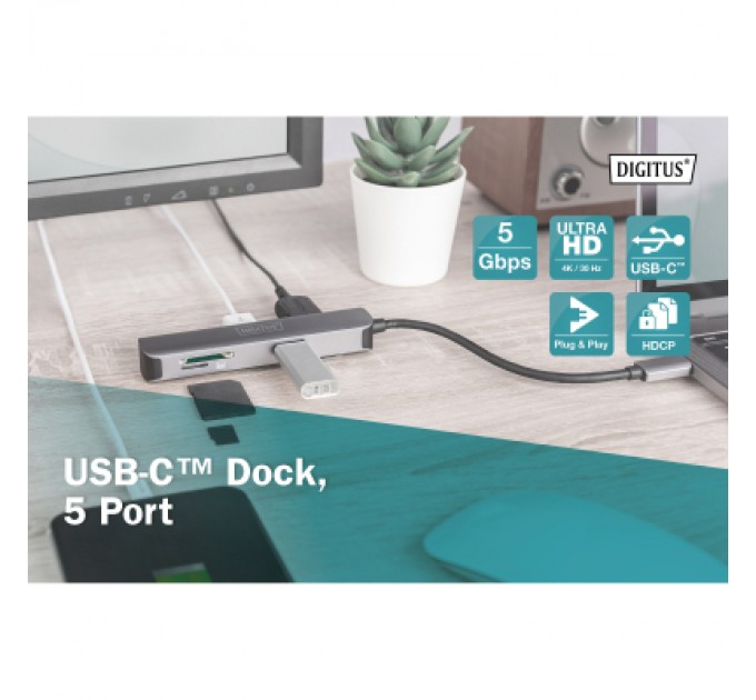 Digitus Концентратор Digitus Travel USB-C 5 Port (DA-70891)
