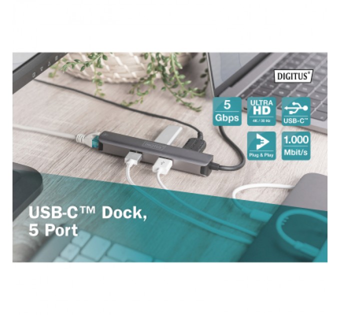 Digitus Концентратор Digitus USB-C 5 Port (DA-70892)