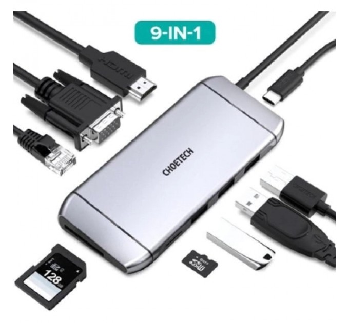 Choetech Концентратор Choetech USB-C 9-in-1 (HUB-M15-GY)