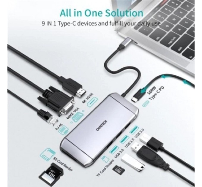 Choetech Концентратор Choetech USB-C 9-in-1 (HUB-M15-GY)