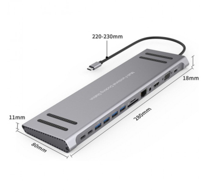 XoKo Порт-реплікатор XoKo 14-in-1 Dock USB-C (HDMI/VGA/USB3.0/.../USB-C PD/RJ45/..) (XK-AC1400-SL)