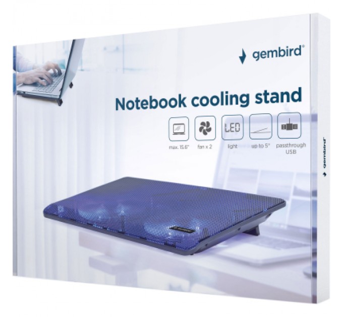 Gembird Підставка до ноутбука Gembird до 15.6", 2x125мм вентилятори, чорний (NBS-2F15-05)