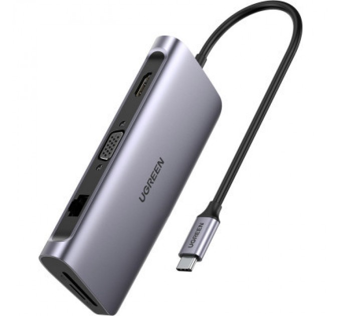 Ugreen Концентратор Ugreen USB3.0 Type-C to USB 3.0x3/HDMI/VGA/RJ45/SDTF/PD CM179 gray (40873)