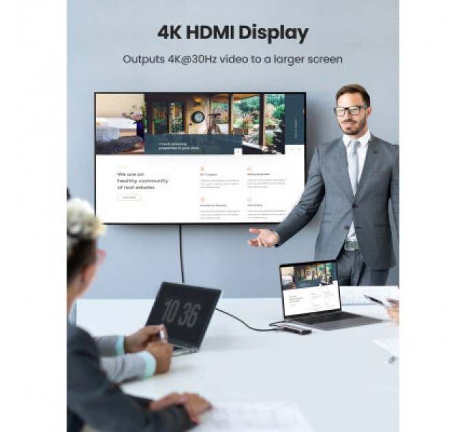 Ugreen Концентратор Ugreen USB3.0 Type-C to USB 3.0x3/HDMI/VGA/RJ45/SDTF/PD CM179 gray (40873)