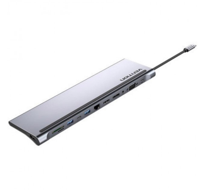 Vention Концентратор Vention USB3.1 Type-C to DP/HDMI/VGA/USB-C/USB3.0x3/RJ45/SD/TF/TRRS 3.5mm/PD 100W 12in1 (THSHC)