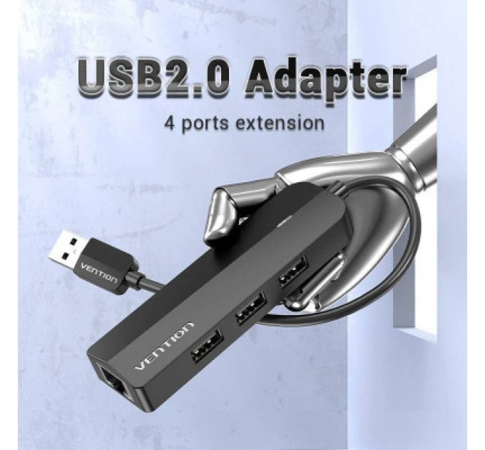 Vention Концентратор Vention USB 2.0 to 3хUSB 2.0 + RJ45 100M Ethernet (CHPBB)