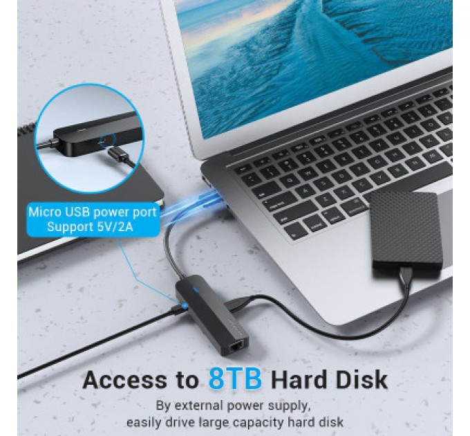 Vention Концентратор Vention USB 2.0 to 3хUSB 2.0 + RJ45 100M Ethernet (CHPBB)