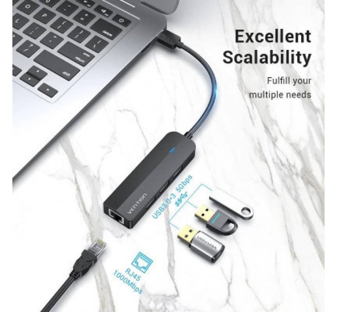 Vention Концентратор Vention USB 3.0 to 3хUSB 3.0/RJ45 Gigabit black (CHNBB)