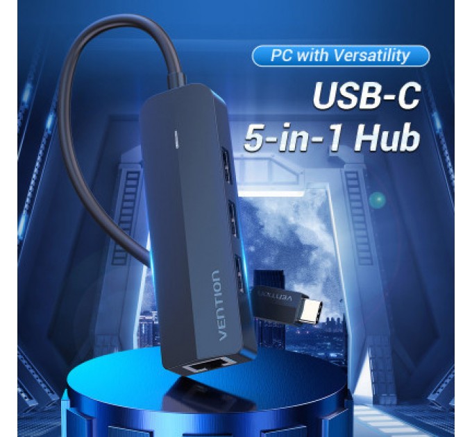 Vention Концентратор Vention USB 3.1 Type-C to 3xUSB 2.0+MicroUSB+RJ45 100M Ethernet black (TGOBB)