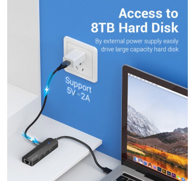 Vention Концентратор Vention USB 3.1 Type-C to 3xUSB 2.0+MicroUSB+RJ45 100M Ethernet black (TGOBB)