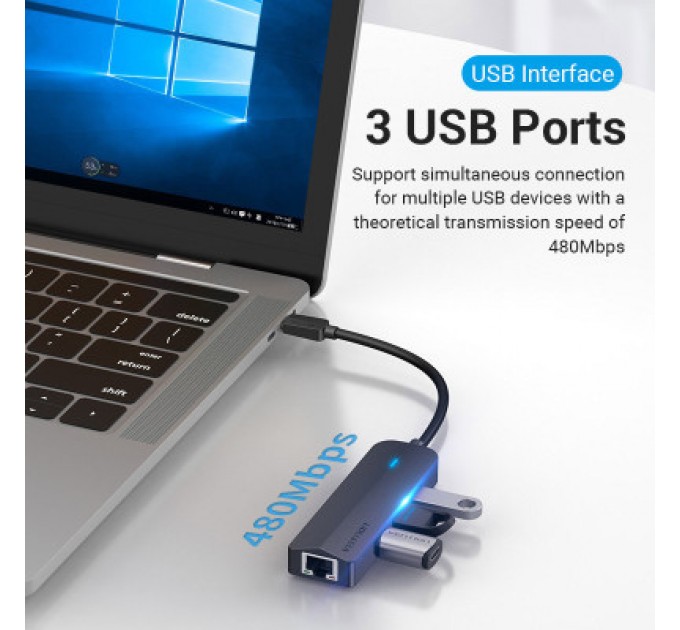 Vention Концентратор Vention USB 3.1 Type-C to 3xUSB 2.0+MicroUSB+RJ45 100M Ethernet black (TGOBB)