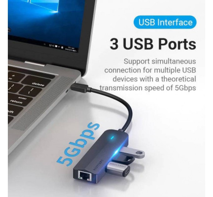 Vention Концентратор Vention USB 3.1 Type-C to 3xUSB 3.0+MicroUSB+RJ45 100M Ethernet black (TGPBB)