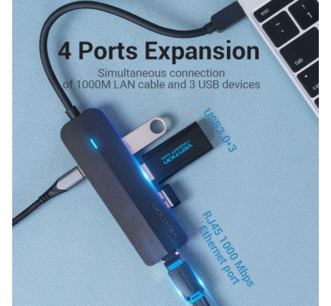 Vention Концентратор Vention USB 3.1 Type-C to 3xUSB 3.0+MicroUSB+RJ45 100M Ethernet black (TGPBB)