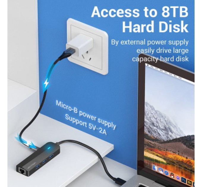 Vention Концентратор Vention USB 3.1 Type-C to 3xUSB 3.0+MicroUSB+RJ45 100M Ethernet black (TGPBB)
