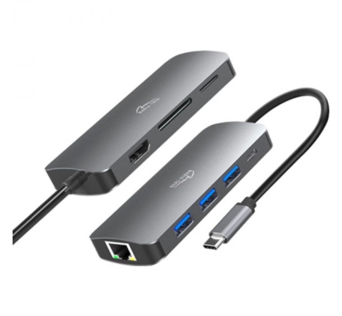 Media-Tech Концентратор Media-Tech USB3.1 Type-C to HDMI/USB 3.0x3/RJ45/SD/MicroSD/PD 100W Hub Pro 8-in-1 (MT5044)