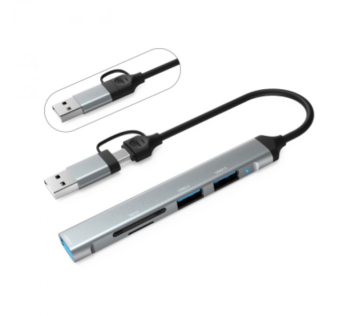 Dynamode Концентратор Dynamode 5-in-1 USB Type-C/Type-A to 1хUSB3.0, 2xUSB 2.0, card-reader SD/MicroSD (DM-UH-514)