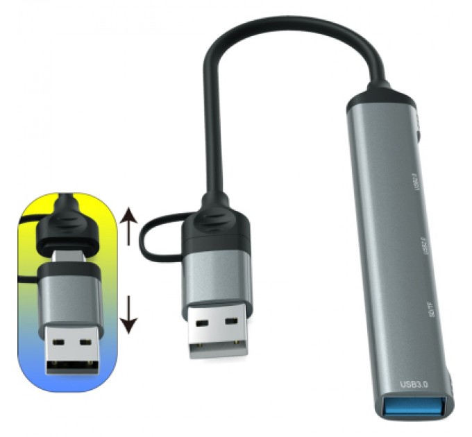 Dynamode Концентратор Dynamode 5-in-1 USB Type-C/Type-A to 1хUSB3.0, 2xUSB 2.0, card-reader SD/MicroSD (DM-UH-514)