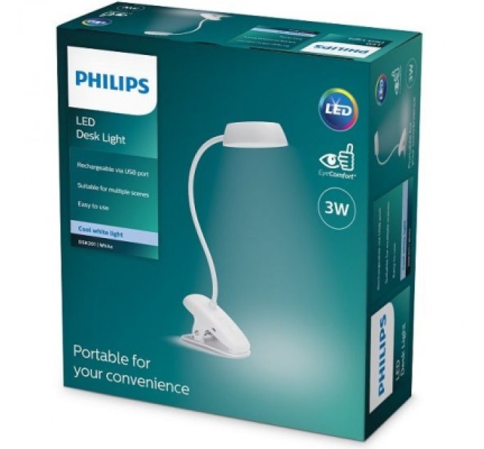 Philips Настільна лампа Philips LED Reading Desk lamp Donutclip 3W, 4000K, 1200mAh (Lithium battery), білий (929003179727)