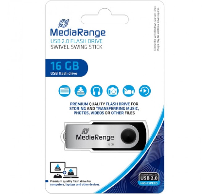 Mediarange USB флеш накопичувач Mediarange 16GB Black/Silver USB 2.0 (MR910)
