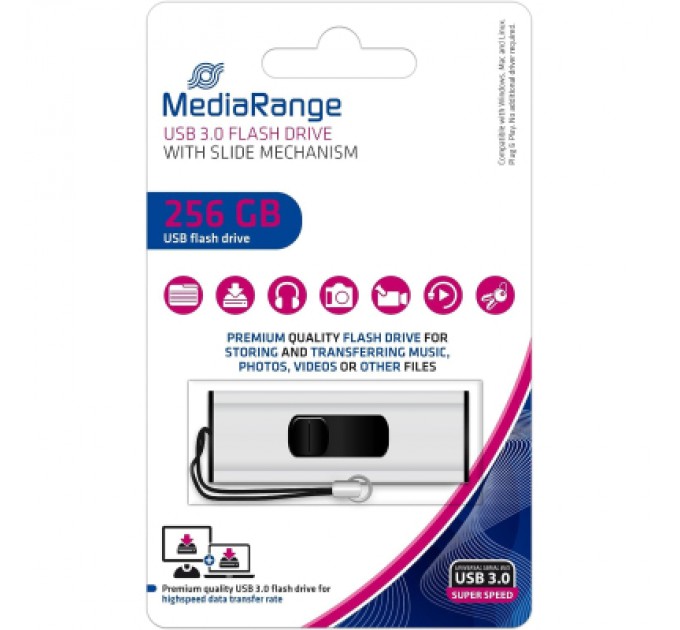 Mediarange USB флеш накопичувач Mediarange 256GB Black/Silver USB 3.0 (MR919)