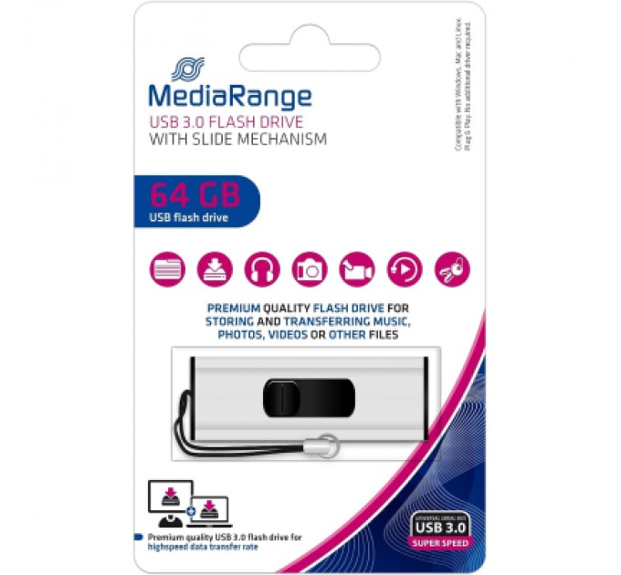 Mediarange USB флеш накопичувач Mediarange 64GB Black/Silver USB 3.0 (MR917)