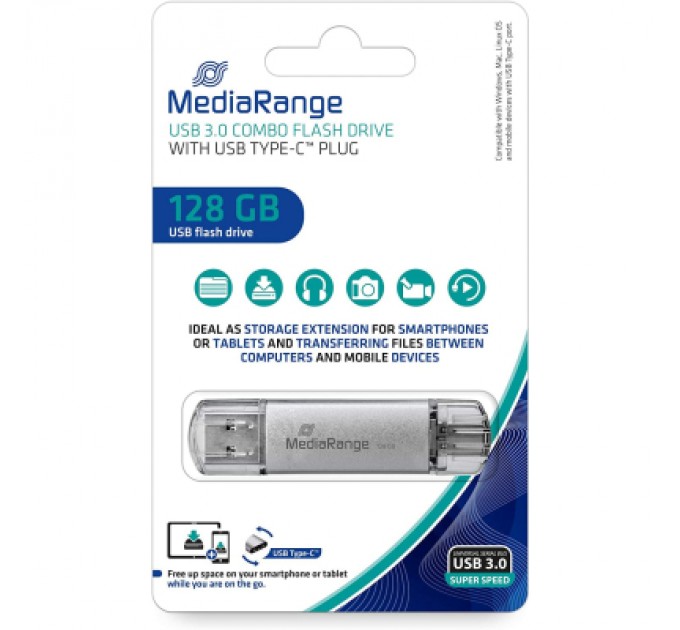 Mediarange USB флеш накопичувач Mediarange 128GB Silver USB 3.0 / Type-C (MR938)