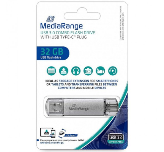 Mediarange USB флеш накопичувач Mediarange 32GB Silver USB 3.0 / Type-C (MR936)