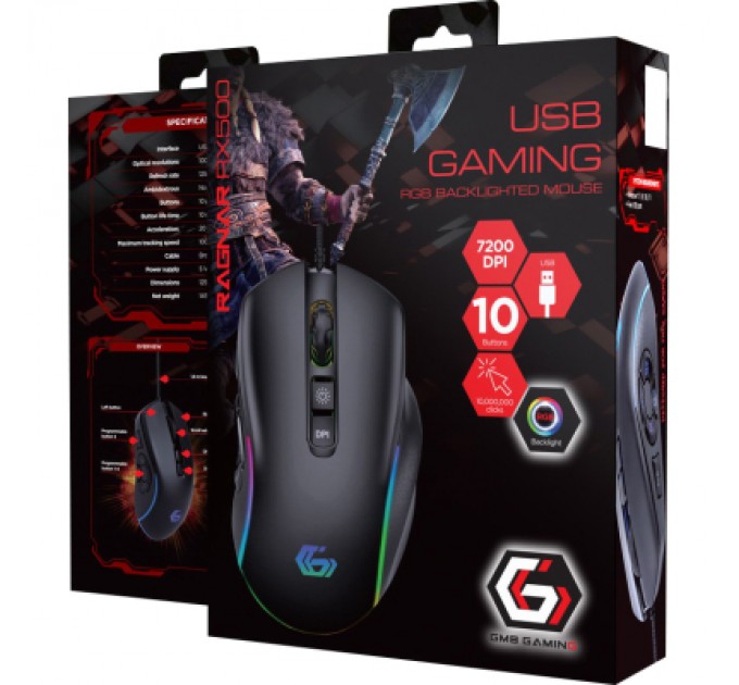 Gembird Мишка Gembird Ragnar RX500 USB RGB Black (MUSG-RAGNAR-RX500)
