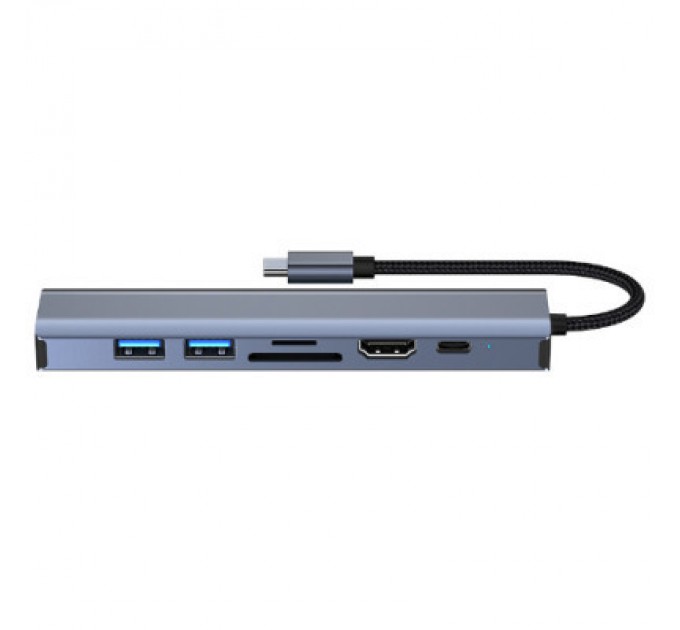 Dynamode Концентратор Dynamode 7-in-1 USB-C to HDTV 4K/30Hz, 2хUSB3.0, RJ45, USB-C PD 100W, SD/MicroSD (BYL-2303)