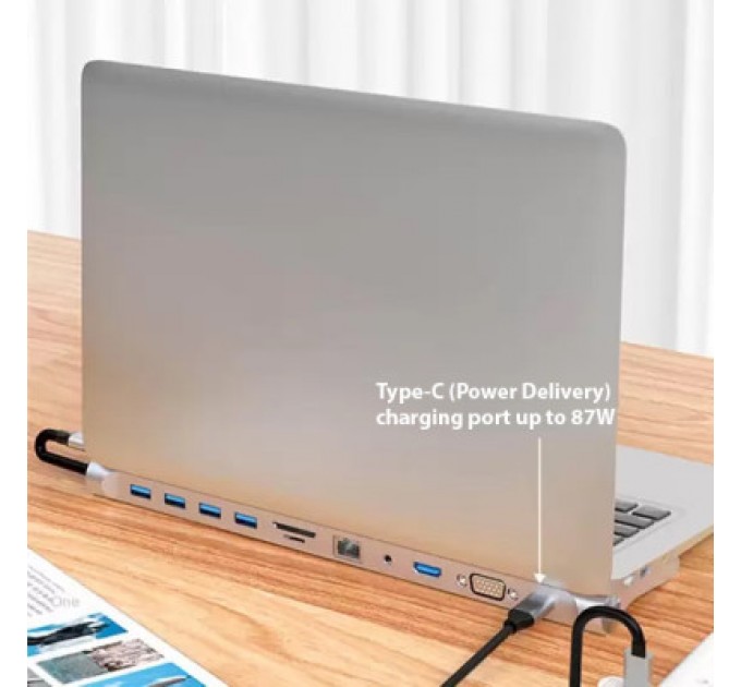 Dynamode Порт-реплікатор Dynamode 11-in-1 USB-C to HDTV 4K/30Hz, VGA, 1хUSB3.0, RJ45, Type-C PD, Audio, SD/MicroSD (BYL-2003)