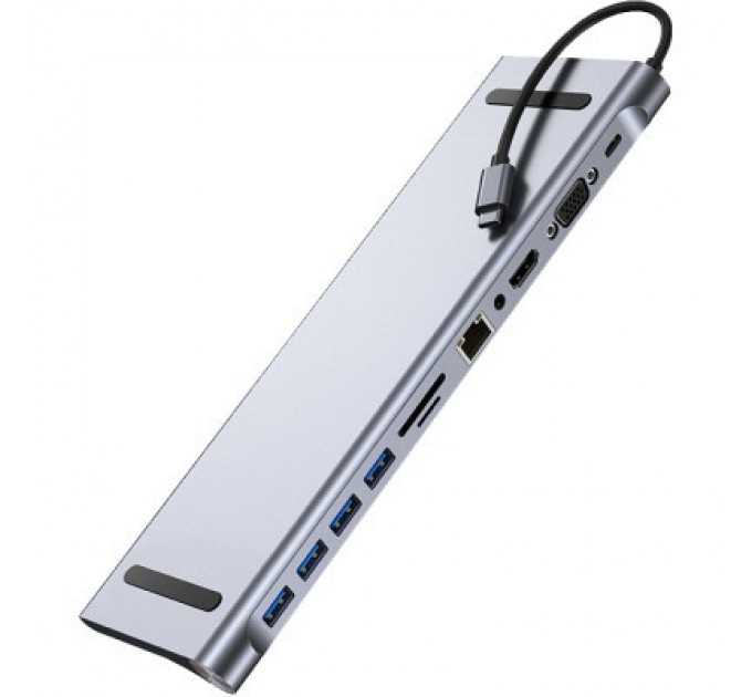 Dynamode Порт-реплікатор Dynamode 11-in-1 USB-C to HDTV 4K/30Hz, VGA, 1хUSB3.0, RJ45, Type-C PD, Audio, SD/MicroSD (BYL-2003)