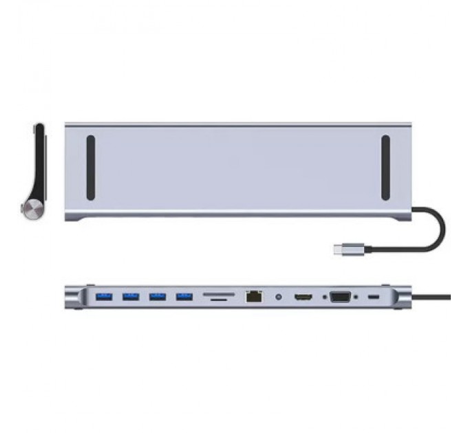 Dynamode Порт-реплікатор Dynamode 11-in-1 USB-C to HDTV 4K/30Hz, VGA, 1хUSB3.0, RJ45, Type-C PD, Audio, SD/MicroSD (BYL-2003)