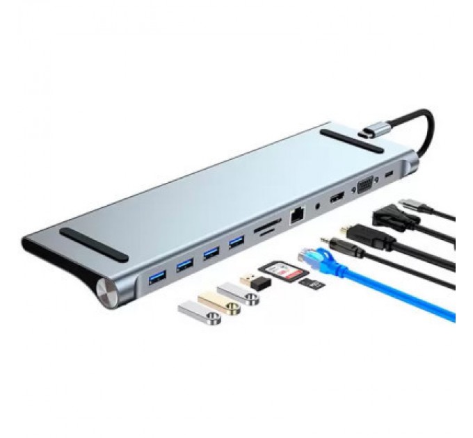 Dynamode Порт-реплікатор Dynamode 11-in-1 USB-C to HDTV 4K/30Hz, VGA, 1хUSB3.0, RJ45, Type-C PD, Audio, SD/MicroSD (BYL-2003)