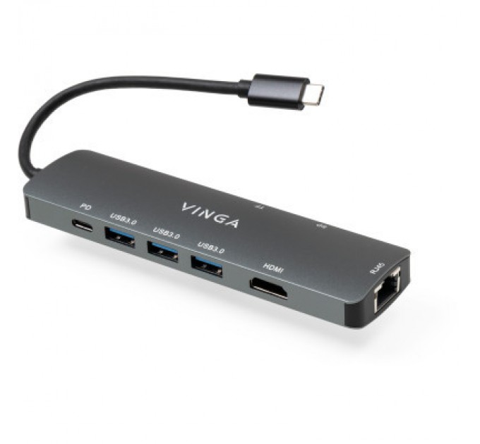 Vinga Концентратор Vinga USB-C 3.1 to HDMI+RJ45_1Gbps+3xUSB3.0+SD/TF+PD100W (VHYC8)