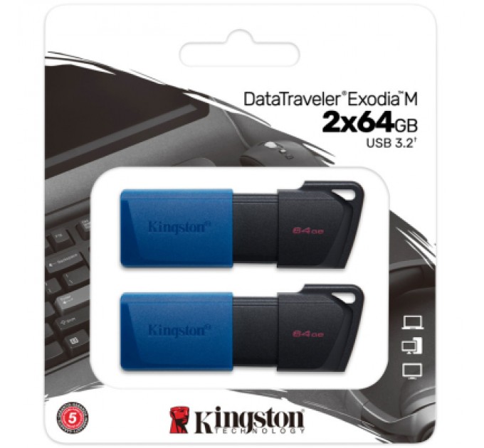 Kingston USB флеш накопичувач Kingston 2x64GB DataTraveler Exodia M Black/Blue USB 3.2 (DTXM/64GB-2P)