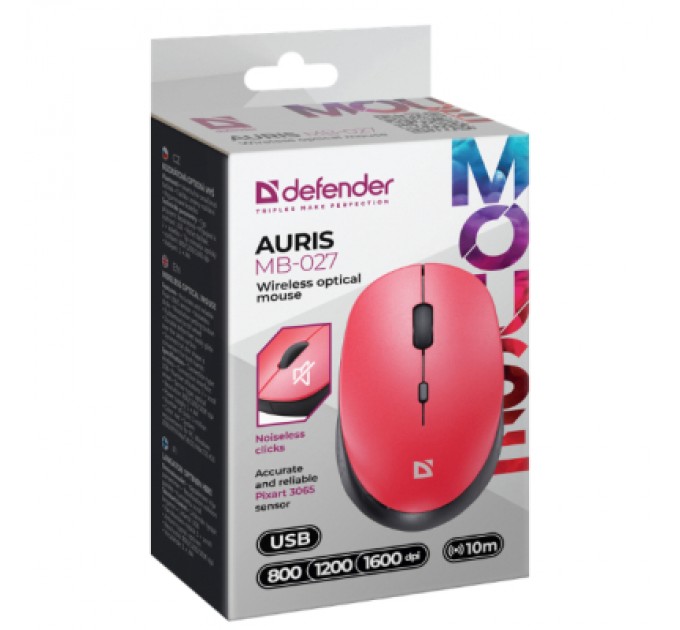 Defender Мишка Defender Auris MB-027 Silent Wireless Red (52026)