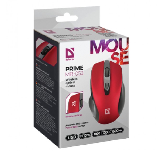 Defender Мишка Defender Prime MB-053 Silent Wireless Red (52052)