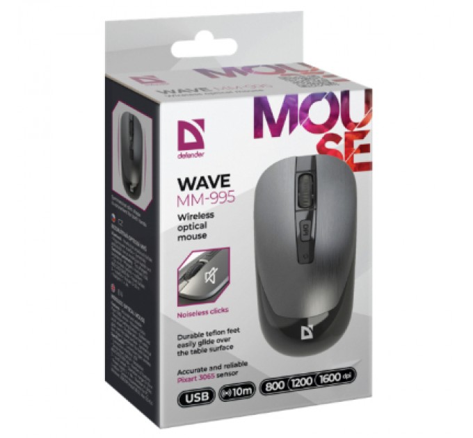 Defender Мишка Defender Wave MM-995 Silent Wireless Grey (52993)
