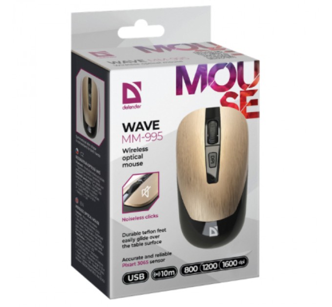 Defender Мишка Defender Wave MM-995 Silent Wireless Gold (52994)