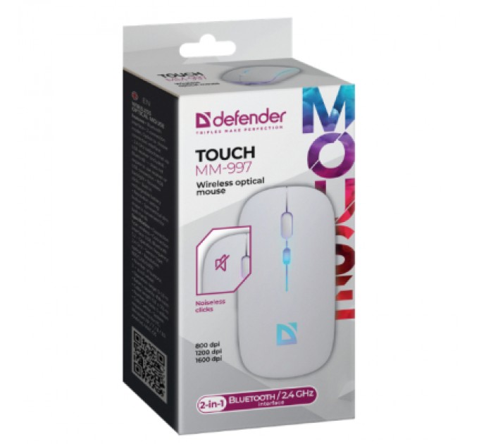 Defender Мишка Defender Touch MM-997 Silent Wireless RGB White (52998)