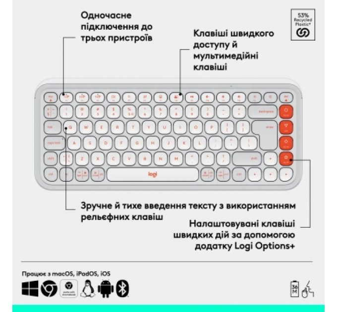 Logitech Клавіатура Logitech POP Icon Keys Bluetooth UA Off-White (920-013072)