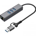 Dynamode Концентратор USB 3.0 Type-C/Type-A to RJ45 Gigabit Lan, 3*USB 3.0, cable 13 cm Dynamode (DM-AD-GLAN-U3)