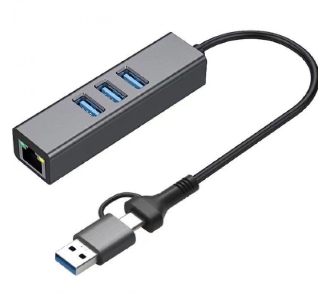 Dynamode Концентратор USB 3.0 Type-C/Type-A to RJ45 Gigabit Lan, 3*USB 3.0, cable 13 cm Dynamode (DM-AD-GLAN-U3)
