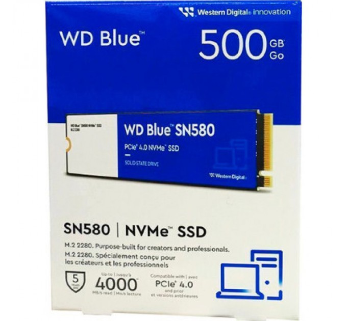 WESTERN DIGITAL Накопичувач SSD M.2 2280 500GB SN580 Blue WD (WDS500G3B0E)